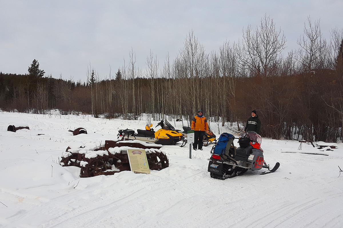 Checking out the Little River Roadhouse site on the K.S.A.'s Annual Dawson Overland Trail Ride - March 2019