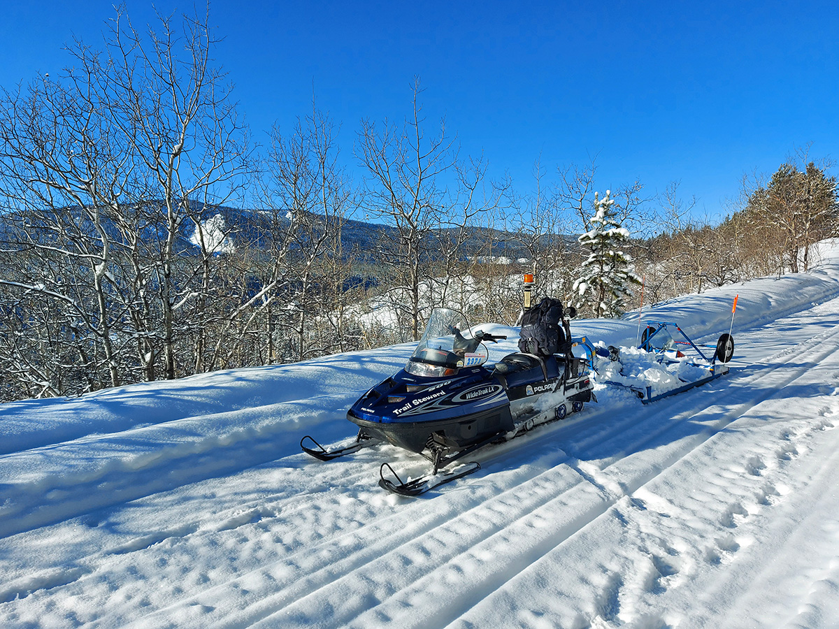 Klondike Snowmobile Association volunteers grooming the McLean Lake trail - February 2021