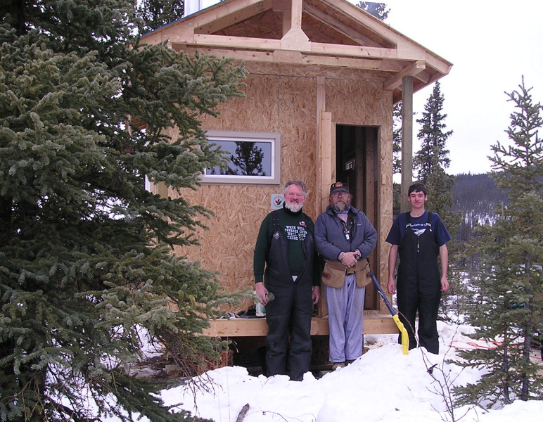 K.S.A. Volunteers constructing the warm up cabin on the Dawson Overland Trail - March 2005