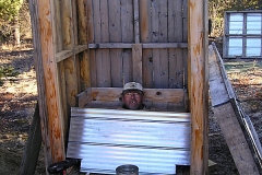Outhouse construction at the K.S.A.'s Dawson Overland Trail half way warm up cabin - 2005